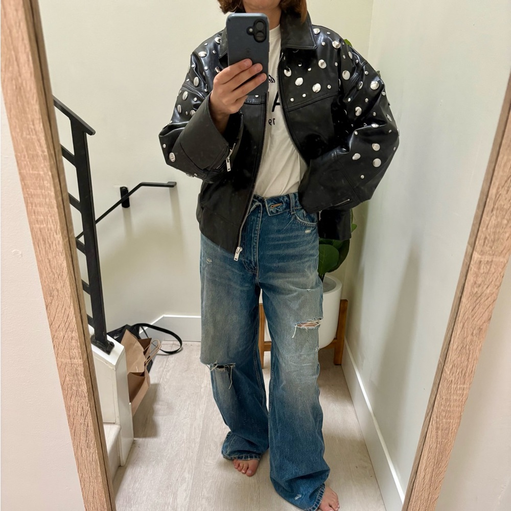 Zara embellished faux leather bomber jacket, sz XS